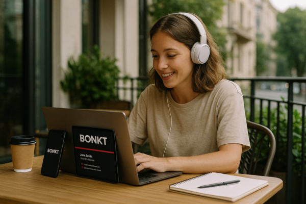Freelancer Using BONKT Digital Card at Outdoor Workspace.png